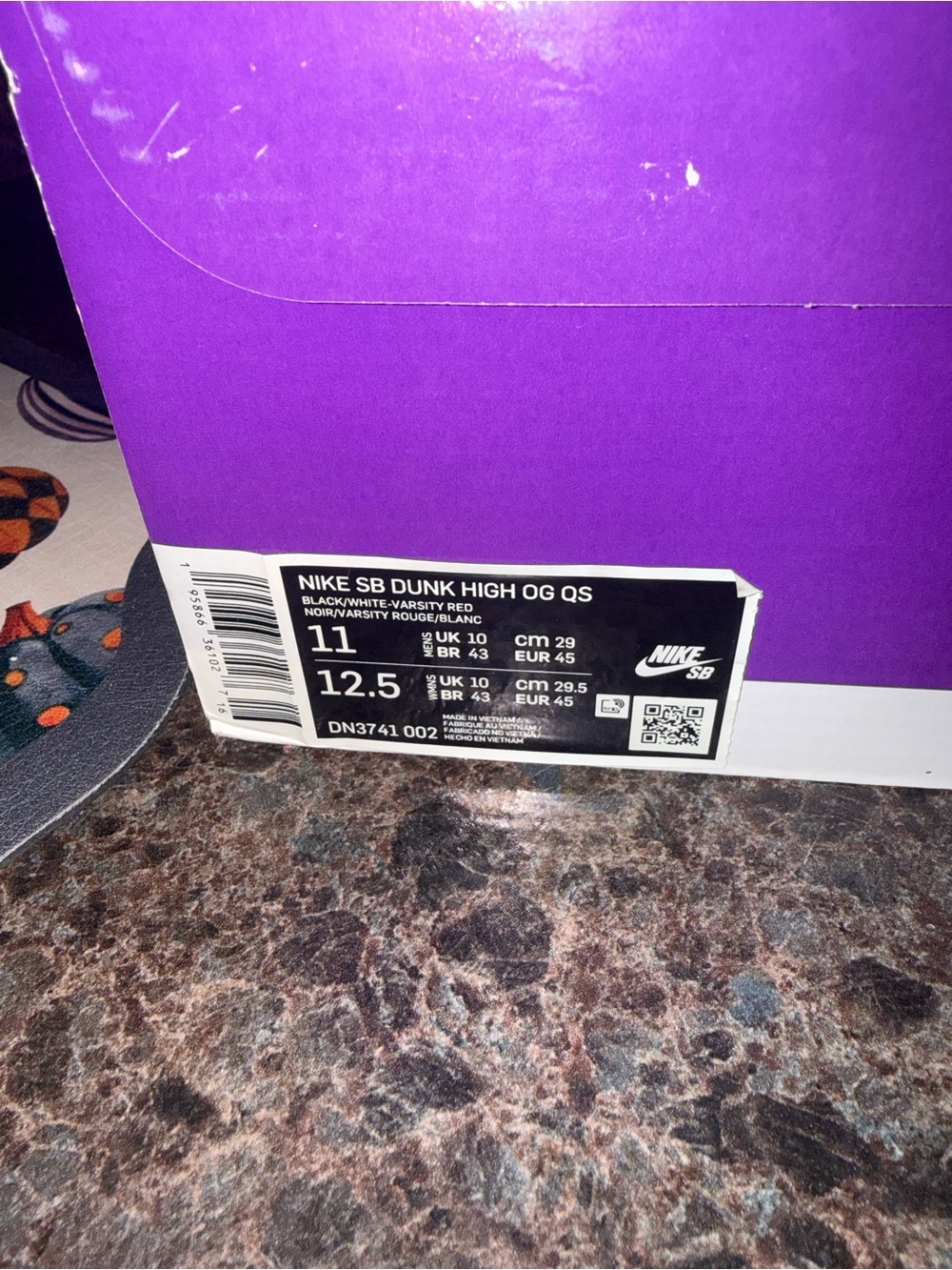Label on Shoe Box